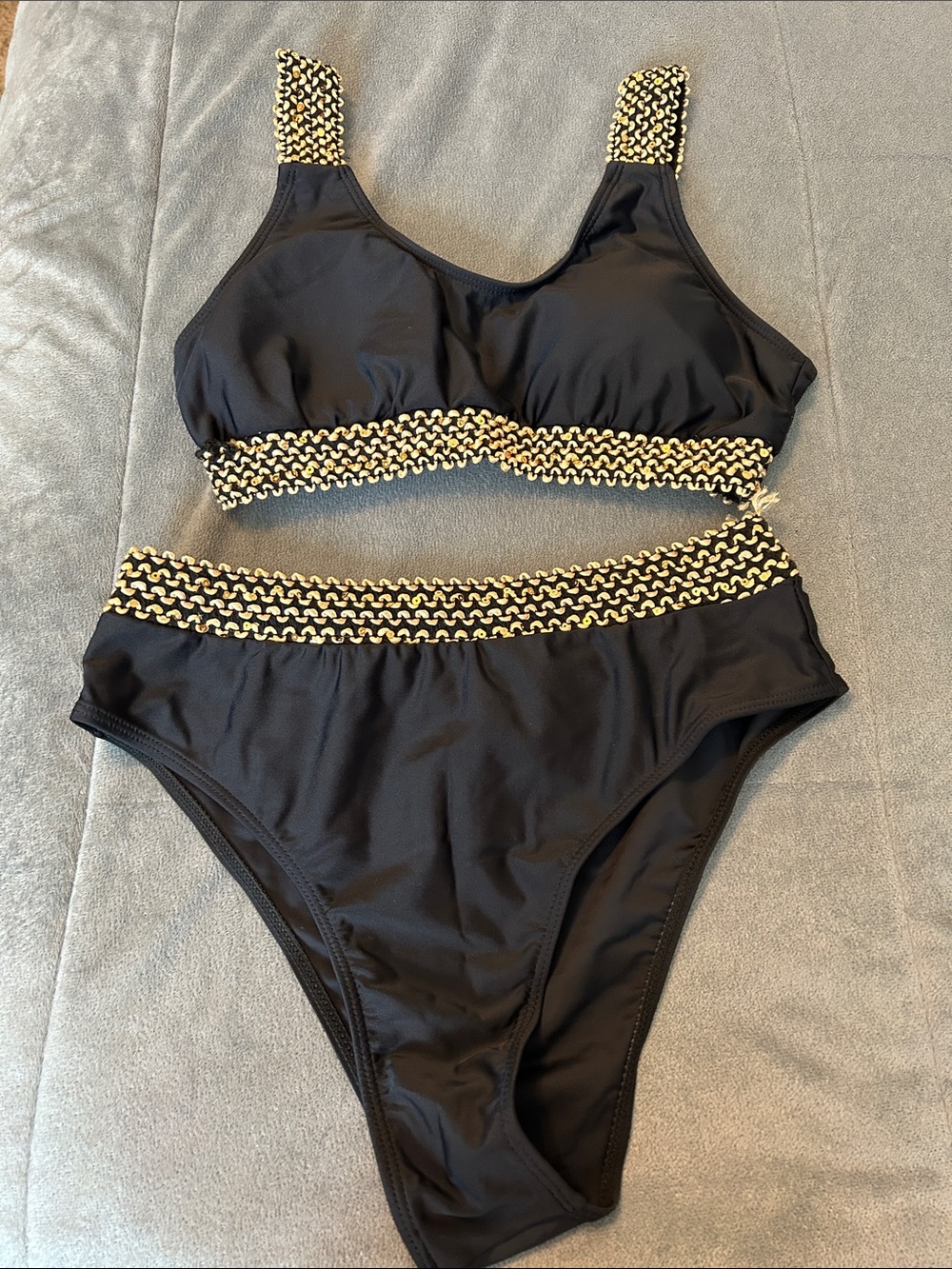 SHEIN black bikini with gold sequins size large